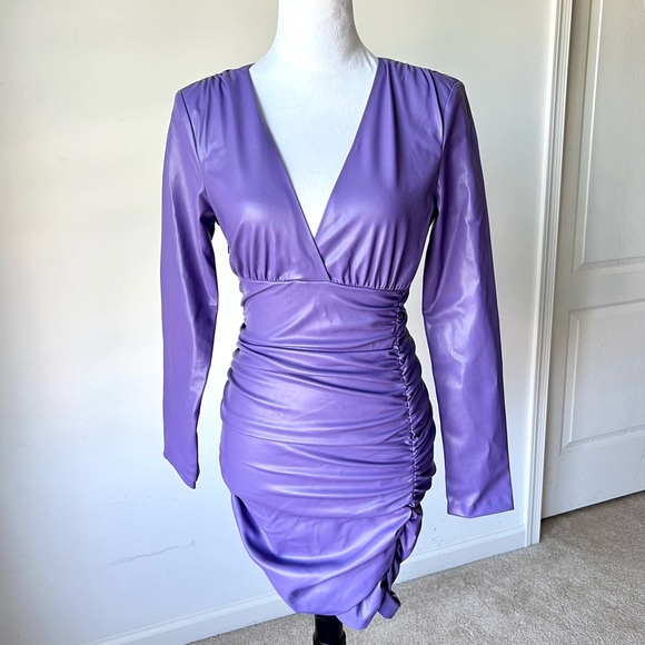 NWOT ZARA Faux Leather Long Sleeve Ruched Mini Dress—SZ. Small - Picture 6 of 17